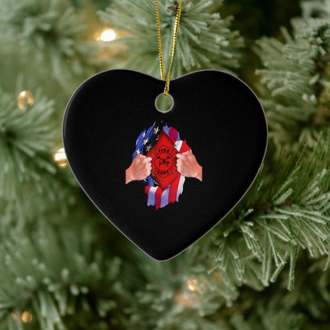 Fire Department Flag Firefighter Thin Red Line Ceramic Ornament (Tree)