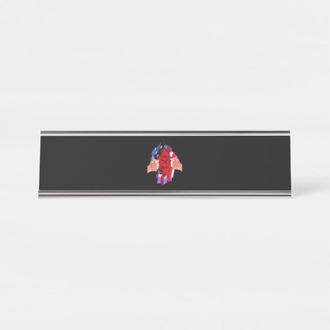 Fire Department Flag Firefighter Thin Red Line Desk Name Plate (Front)