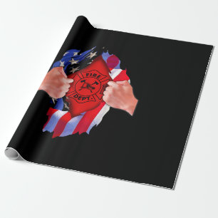 Fire Department Flag Firefighter Thin Red Line Wrapping Paper