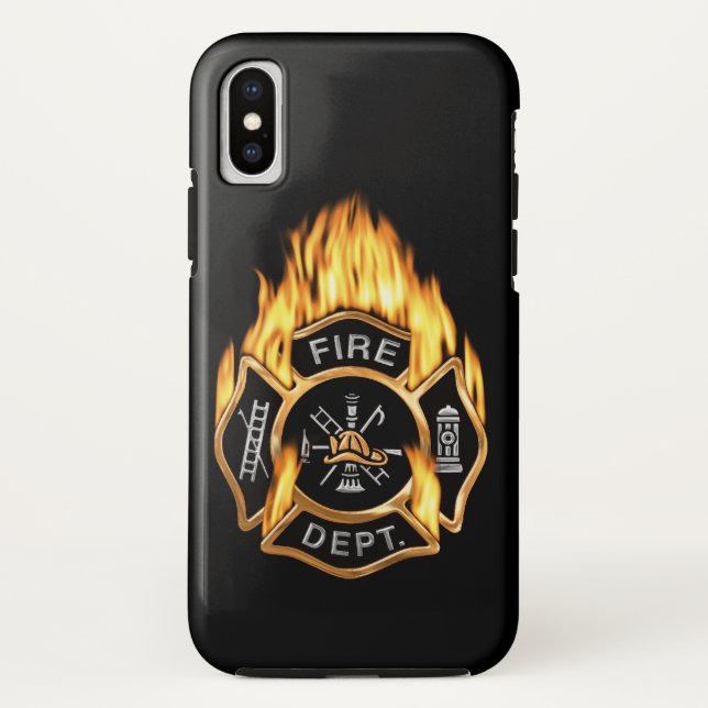 Fire Department Flaming Gold Badge Case-Mate iPhone Case (Back)