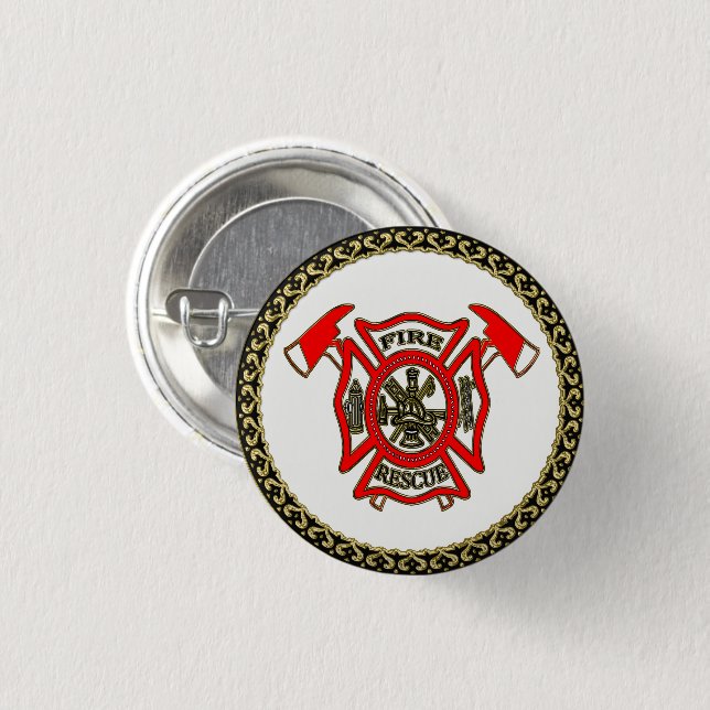 Fire Department Gold And Red Badge With Fire Axes (Front & Back)