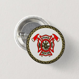 Fire Department Gold And Red Badge With Fire Axes