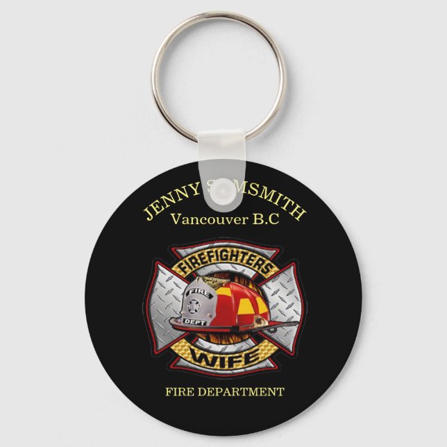 Fire Department Gold And Silver Wife Badge Key Ring (Front)