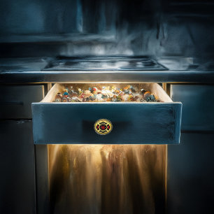 Fire Department logo Black And Gold Badge Ceramic Knob