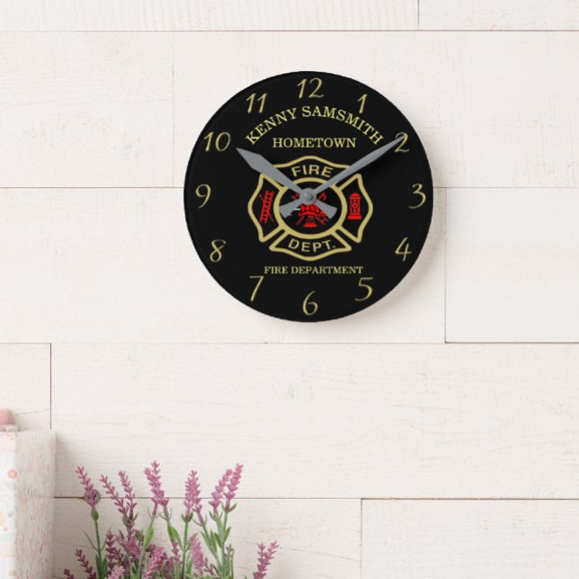 Fire Department logo Black And Gold Badge Round Clock (Creator Uploaded)