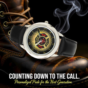 Fire Department logo Black And Gold Badge Watch