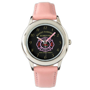Fire Department logo Black And Pink Badge Watch