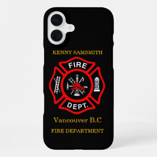 Fire Department logo Black And Red Badge11 iPhone 16 Plus Case