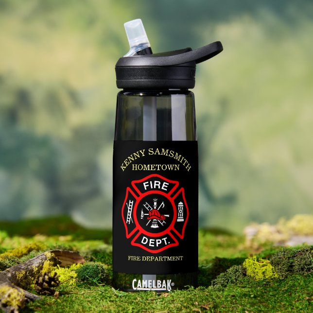 Fire Department logo Black And Red Badge2 Water Bottle (Outdoor (Rotated))