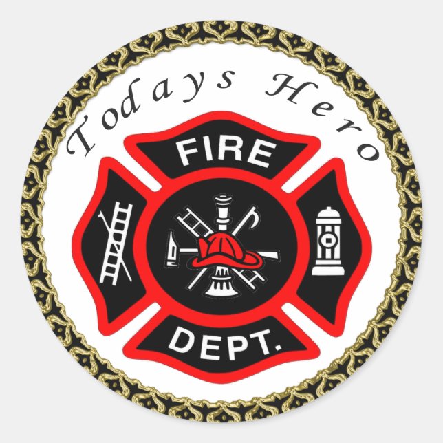 Fire Department logo Black And Red Badge Classic Round Sticker (Front)