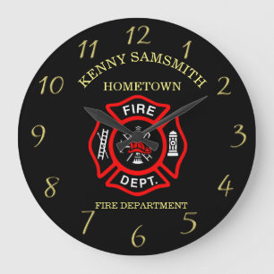 Fire Department logo Black And Red Badge Large Clock