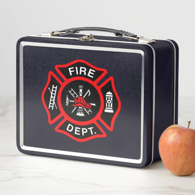 Fire Department logo Black And Red Badge Metal Lunch Box (In Situ)