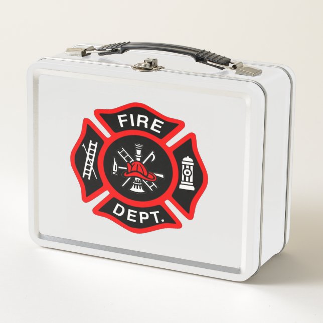 Fire Department logo Black And Red Badge Metal Lunch Box (Front)