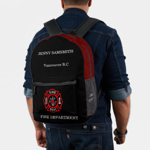 Fire Department logo Black And Red Badge Printed Backpack