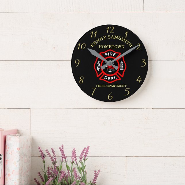 Fire Department logo Black And Red Badge Round Clock (Creator Uploaded)