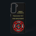 Fire Department logo Black And Red Badge  Samsung Galaxy Case<br><div class="desc">Fire Department logo Black And Red Badge With Fire Axes and ladder.
Great for firemen and first respondents. Personalise with your name and department home town and more.monogram</div>
