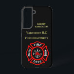 Fire Department logo Black And Red Badge Samsung Galaxy Case<br><div class="desc">Fire Department logo Black And Red Badge With Fire Axes and ladder.
Great for firemen and first respondents. Personalise with your name and department home town and more.monogram</div>