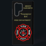 Fire Department logo Black And Red Badge  Samsung Galaxy Case<br><div class="desc">Fire Department logo Black And Red Badge With Fire Axes and ladder.
Great for firemen and first respondents. Personalise with your name and department home town and more.monogram</div>