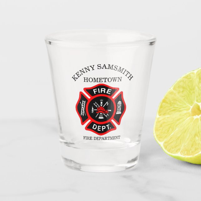 Fire Department logo Black And Red Badge  Shot Glass (Front)