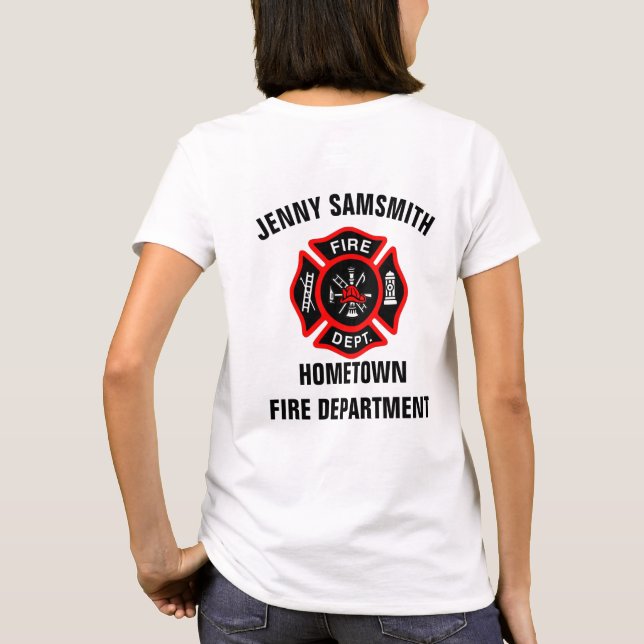 Fire Department logo Black And Red Badge T-Shirt (Back)