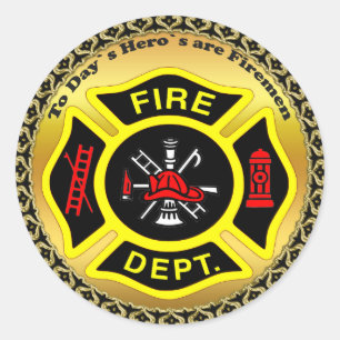 Fire Department logo Black And Yellow Badge Classic Round Sticker