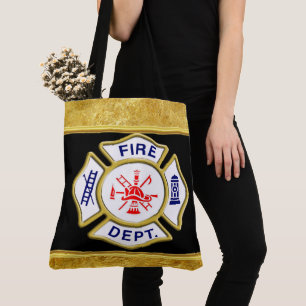 Fire Department logo Blue And White Badge gold Tote Bag