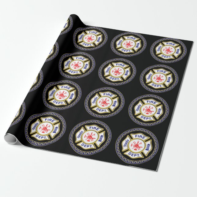 Fire Department logo Blue And White Badge Wrapping Paper (Unrolled)