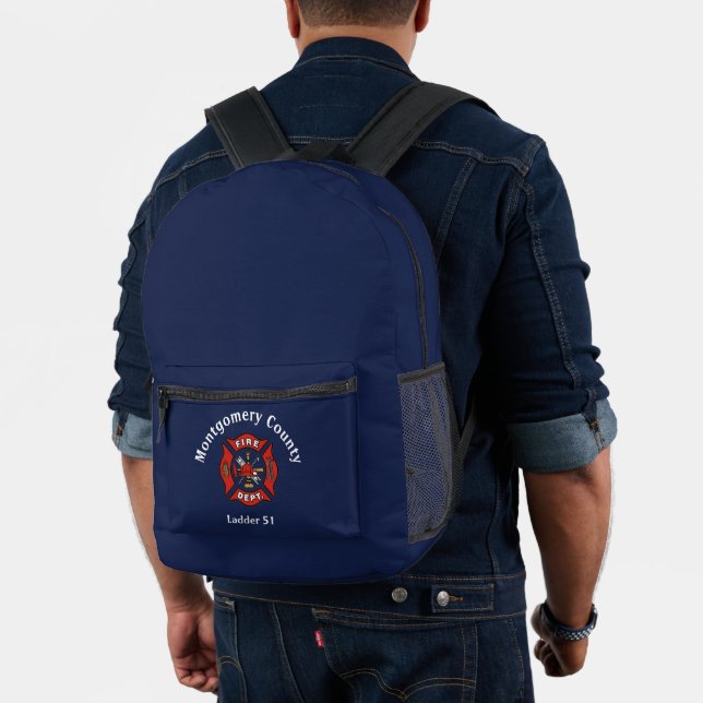 Fire Department Logo Custom Blue Printed Backpack (Insitu (Model))
