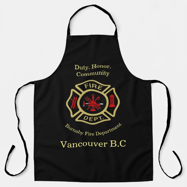 Fire Department logo Duty Honour Red And Gold Apron (Front)