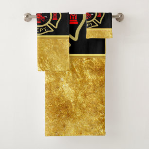 Fire Department logo Gold And Back Badge gold Bath Towel Set