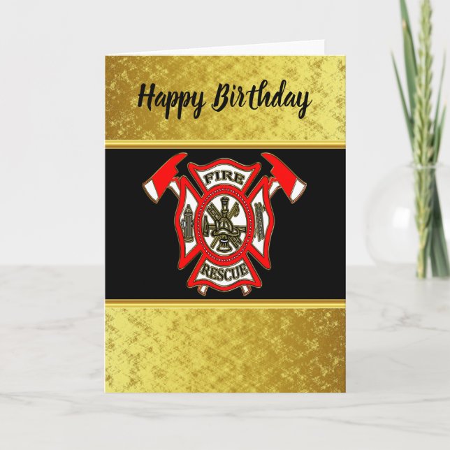 Fire Department logo Gold And Red Badge gold foil Card (Front)