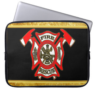 Fire Department logo Gold And Red Badge gold foil Laptop Sleeve