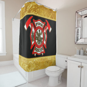 Fire Department logo Gold And Red Badge gold foil Shower Curtain