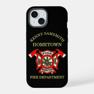 Fire Department logo Gold And Red Badge iPhone 15 Case