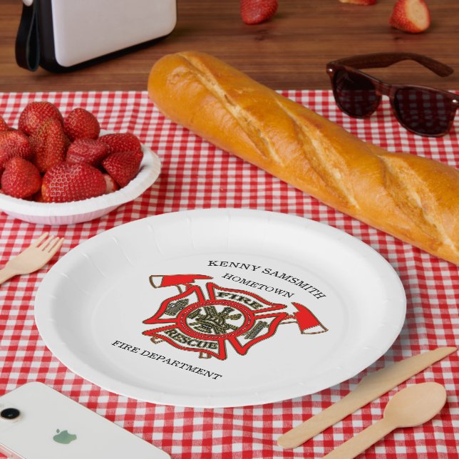 Fire Department logo Gold And Red Badge Paper Plate (Picnic)