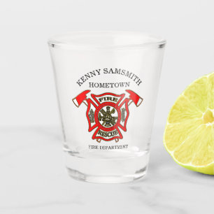 Fire Department logo Gold And Red Badge Shot Glass