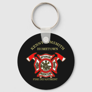 Fire Department logo Gold And Red Badge With Axes Key Ring
