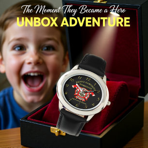 Fire Department Logo Gold And Red Badge With Axes Watch