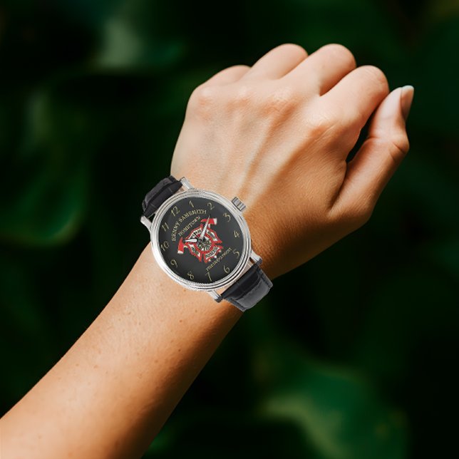 Fire Department logo Gold And Red Badge With Axes Watch (Creator Uploaded)