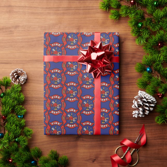 Fire Department Logo Pattern Wrapping Paper (Holiday Gift)