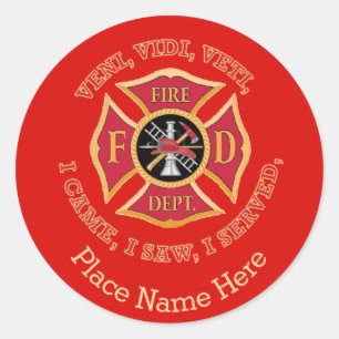Fire Department Maltese Cross Custom VVV  Shield Classic Round Sticker