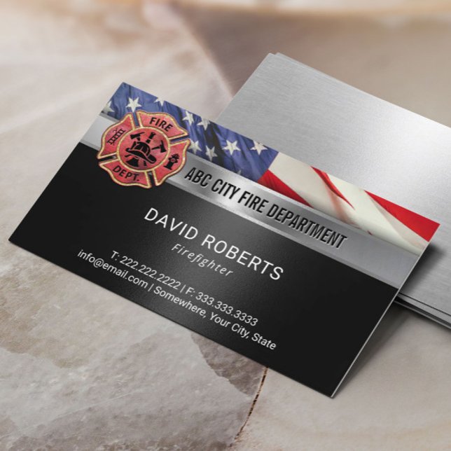 Fire Department Patriotic Firefighter USA Flag Business Card (Creator Uploaded)