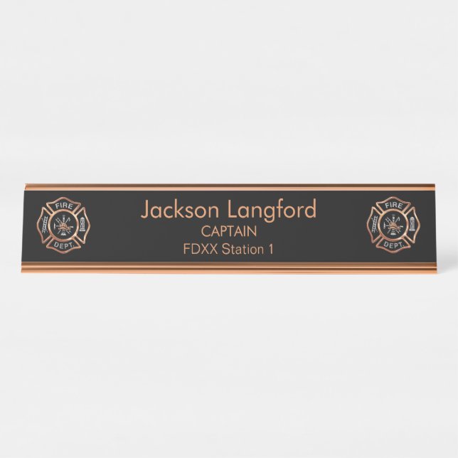 Fire Department Rose Gold Desk Name Plate (Front)