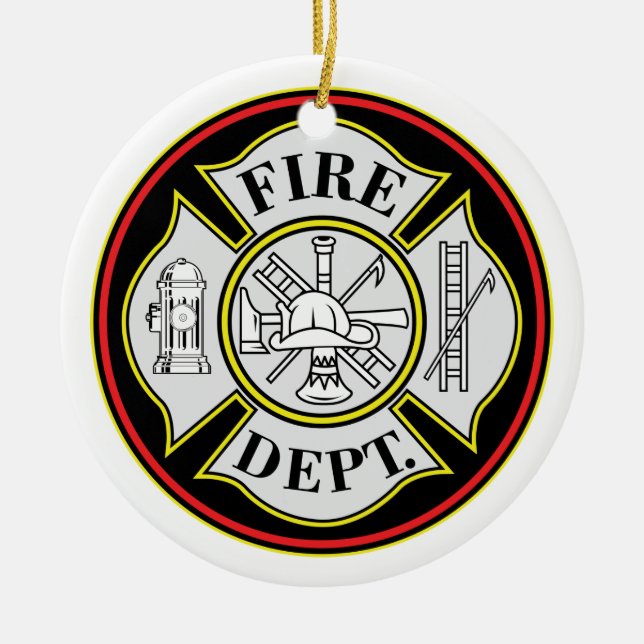 Fire Department Round Badge Ceramic Tree Decoration (Front)