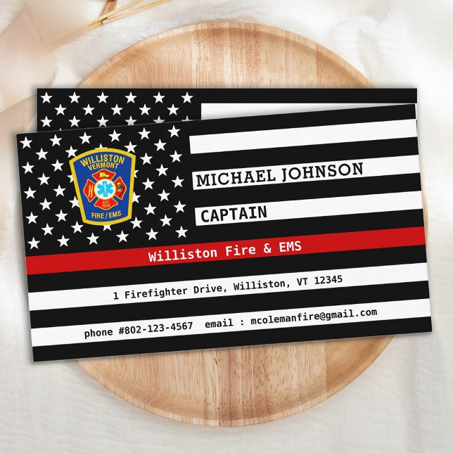 Fire Department Thin Red Line Emblem Firefighter Business Card (Creator Uploaded)