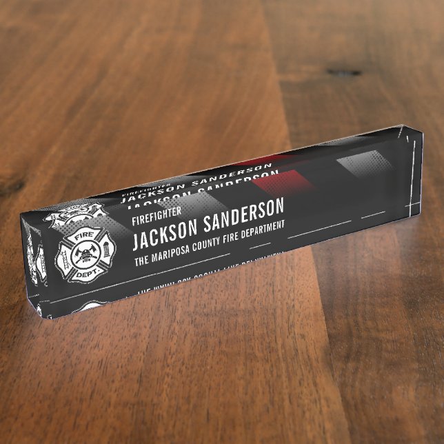 Fire Department Thin Red Line Logo Firefighter Nameplate (Side)