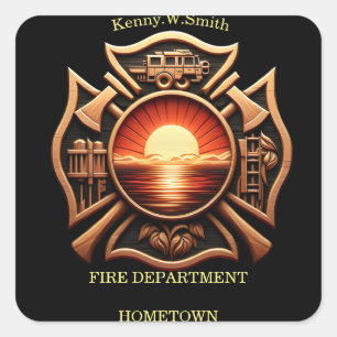 Fire Departments Badge of Honour Black And Red Square Sticker
