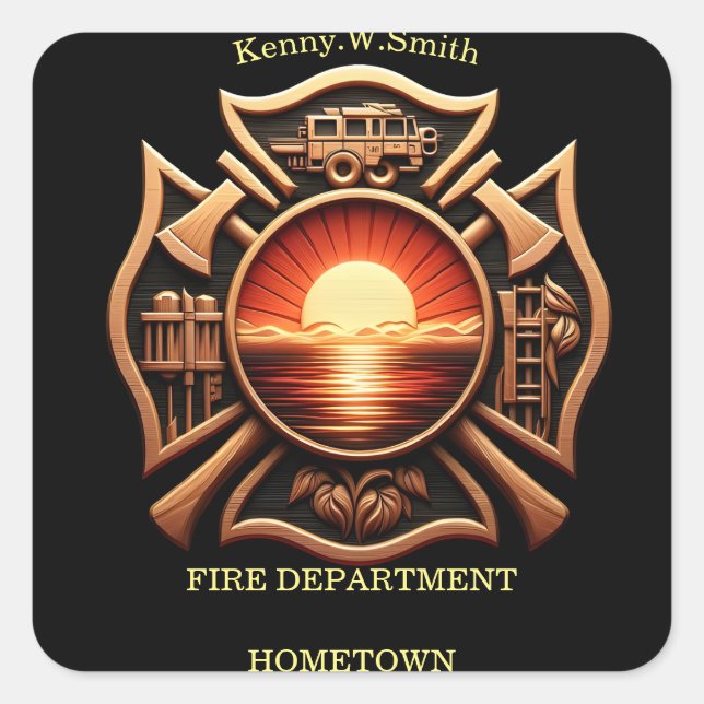 Fire Departments Badge of Honour Black And Red Square Sticker (Front)