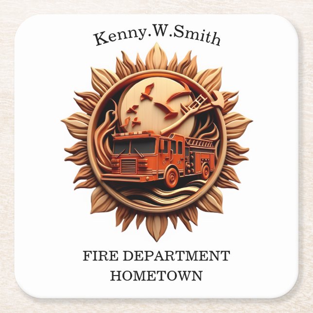 Fire Departments Badge radiating prestige, Honour Square Paper Coaster (Front)