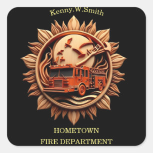 Fire Departments Badge radiating prestige, Honour Square Sticker